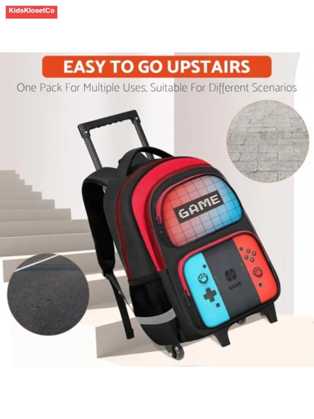Kids Rolling Backpack with Wheels - Wheeled Bookbag for School Travel,